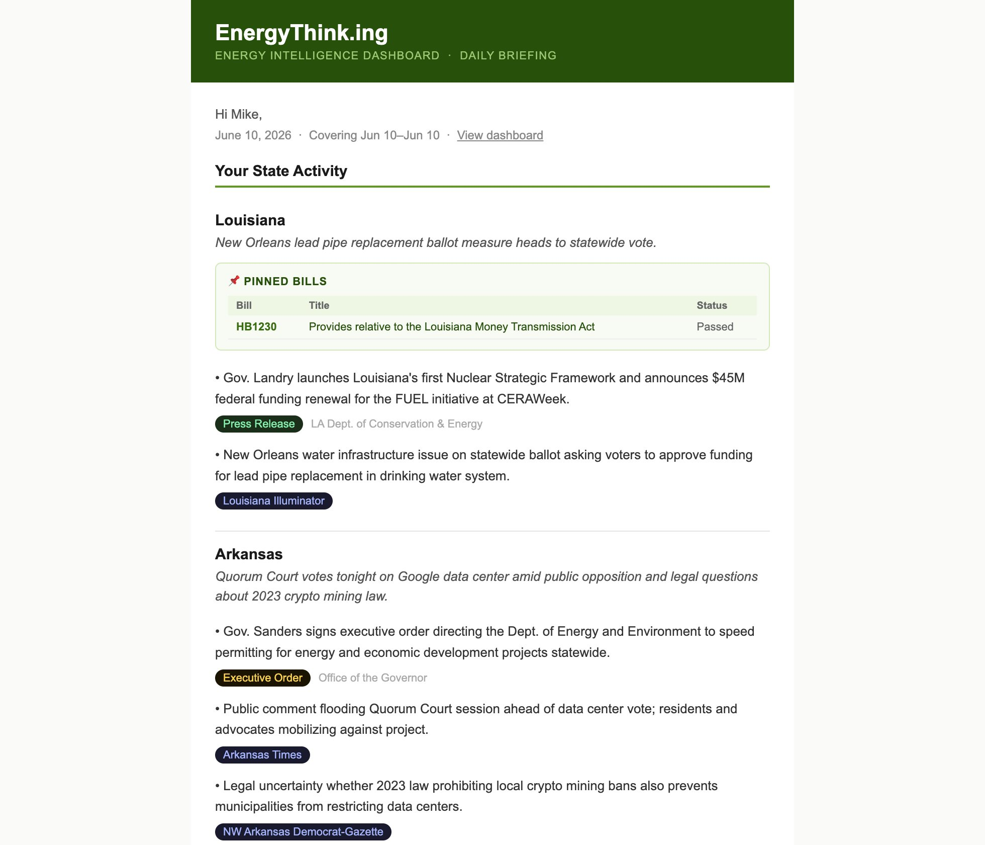 EnergyThink.ing daily email report